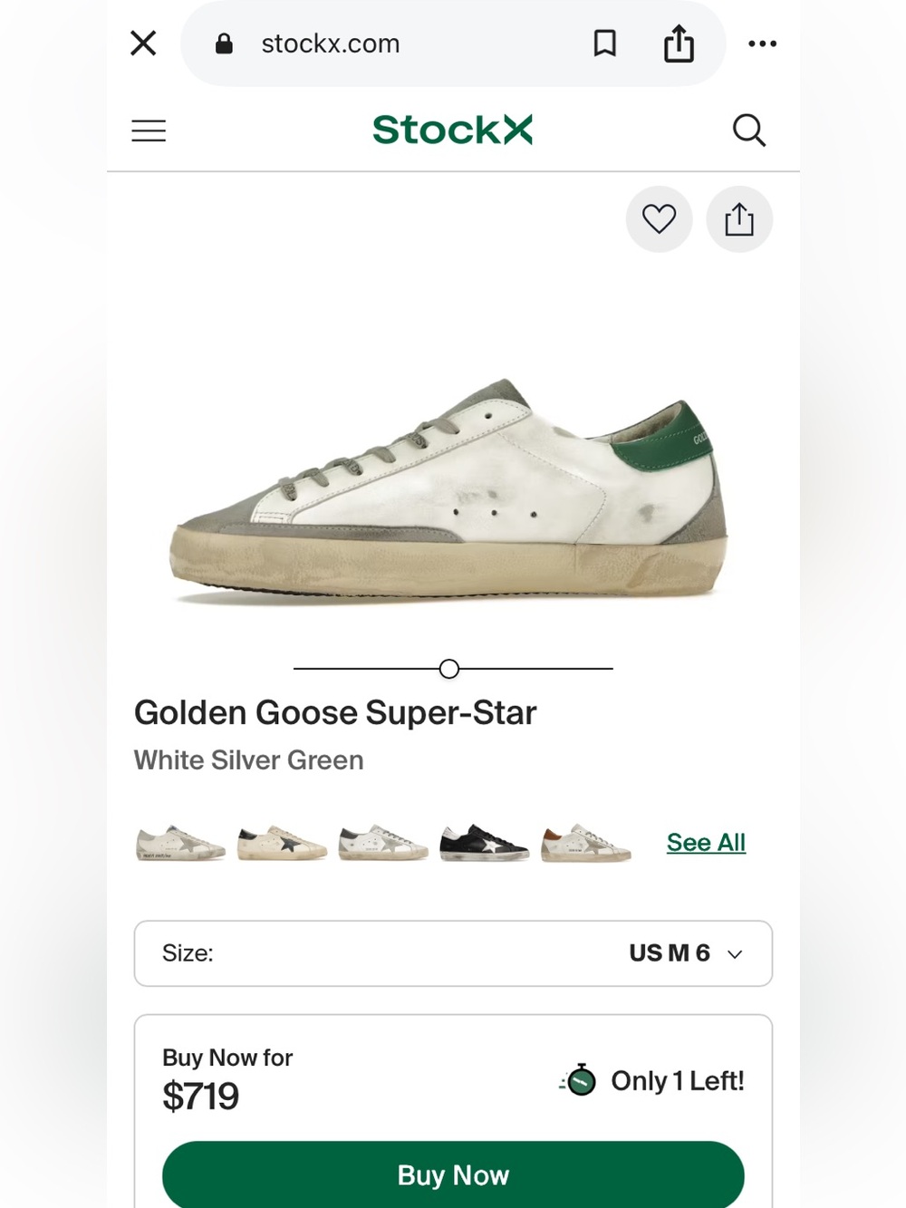 Golden Goose White Leather Sneakers with Green Heel and Silver Star Accent - Picture 12 of 12